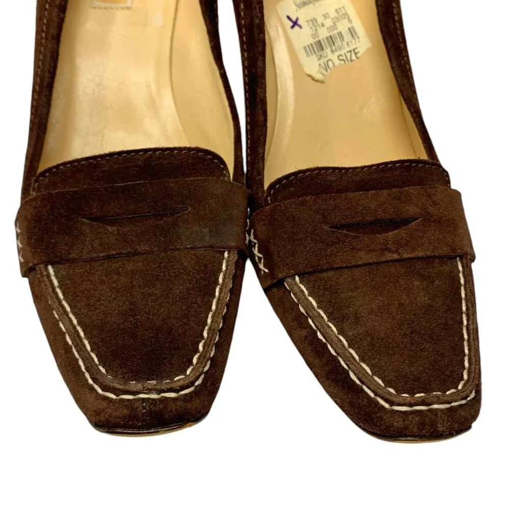 MICHAEL‎ KORS Italian Chocolate Suede Penny Loafer Pump Heels